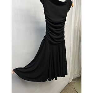 Ruby Womens Black Draped Front Dress Stretch Acetate Blend Full Skirt SzP